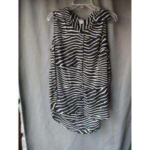 HM‎ Zebra Print Sleeveless Button Down Blouse Black White Chiffon Top Womens 14